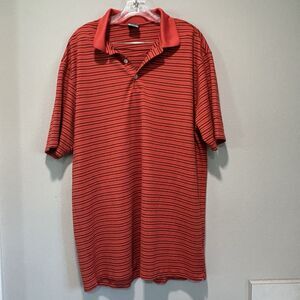 Nike Golf Performance Polo XL Dry Fit UV Logo Embroidered Outdoor Striped Red